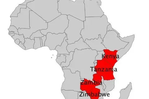 Map: Map of Africa Kenya Tanzania Zambia Zimbabwe