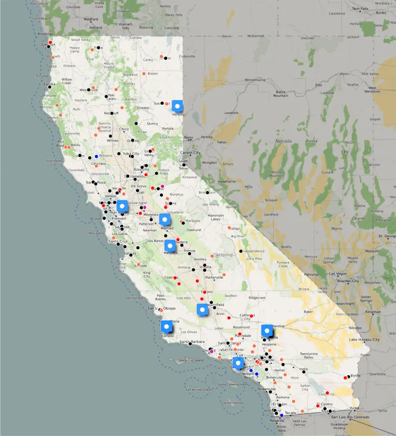 Map: Map of All Federal Prisons in California