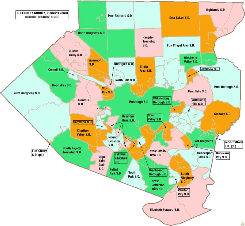 Map: Map of Allegheny County Pennsylvania School Districts