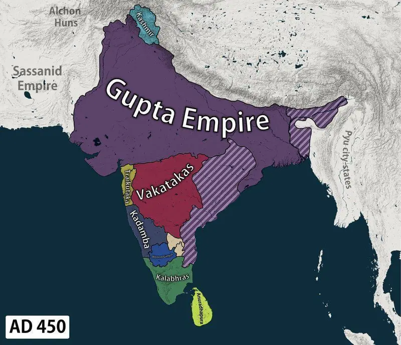 Map: Map of Ancient India During Gupta Emperor Kumaragupta Is Reign