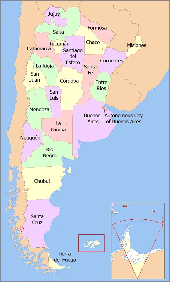 Map: Map of Argentina with Provinces Names En