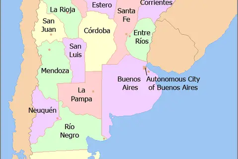 Map: Map of Argentina with Provinces Names En