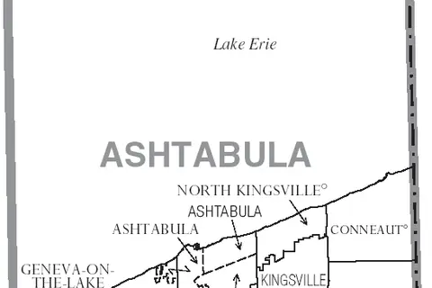 Map: Map of Ashtabula County Ohio with Municipal and Township Labels