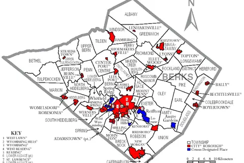 Map: Map of Berks County Pennsylvania with Municipal and Township Labels