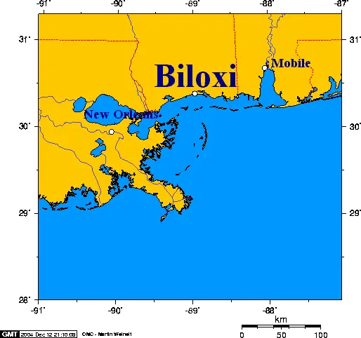 Map: Map of Biloxi and Mississippi Coast