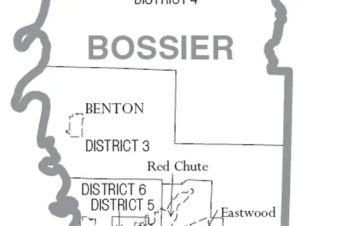 Map: Map of Bossier Parish Louisiana with Municipal and District Labels