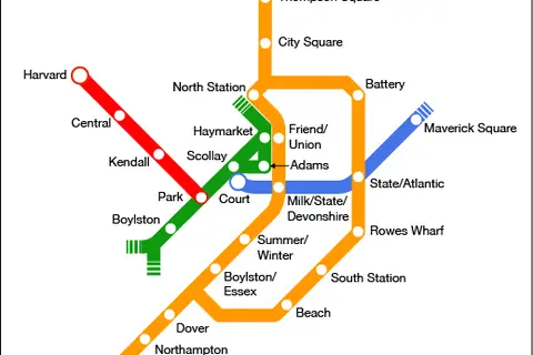 Map: Map of Boston’s Subway System in 1912 in the Style of a Modern T Map