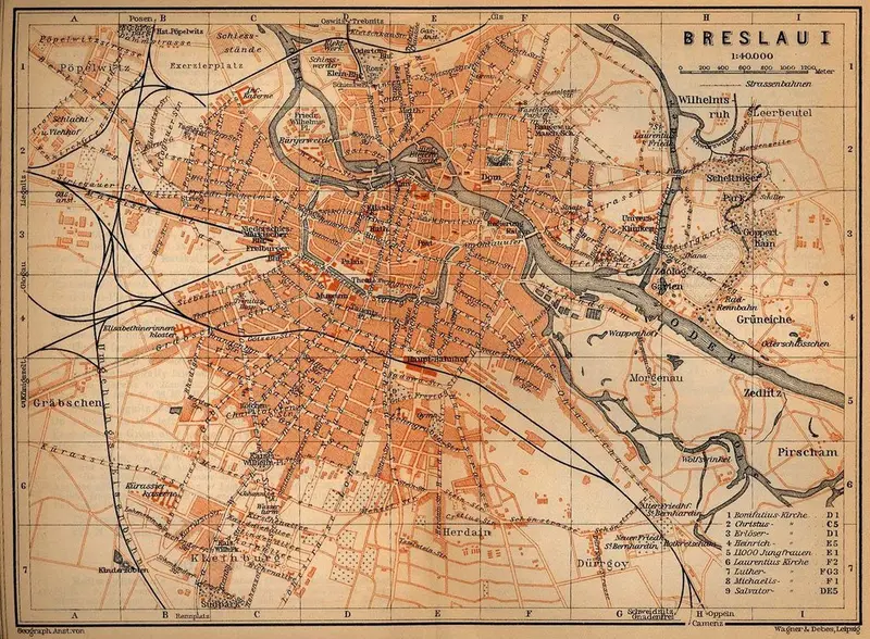 Map: Map of Breslau, Silesia before WW2