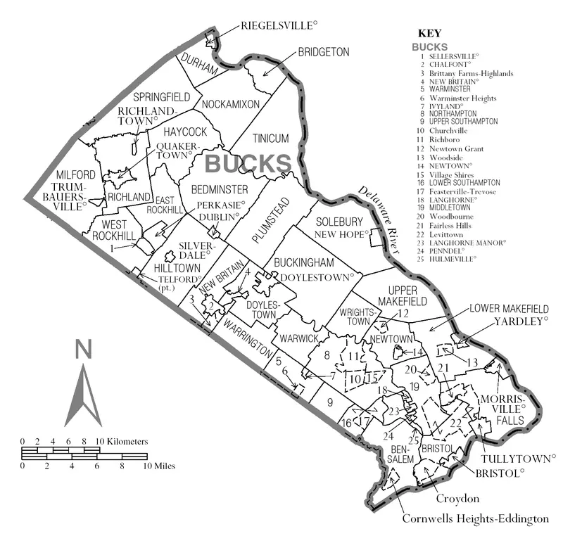 Map: Map of Bucks County Pennsylvania