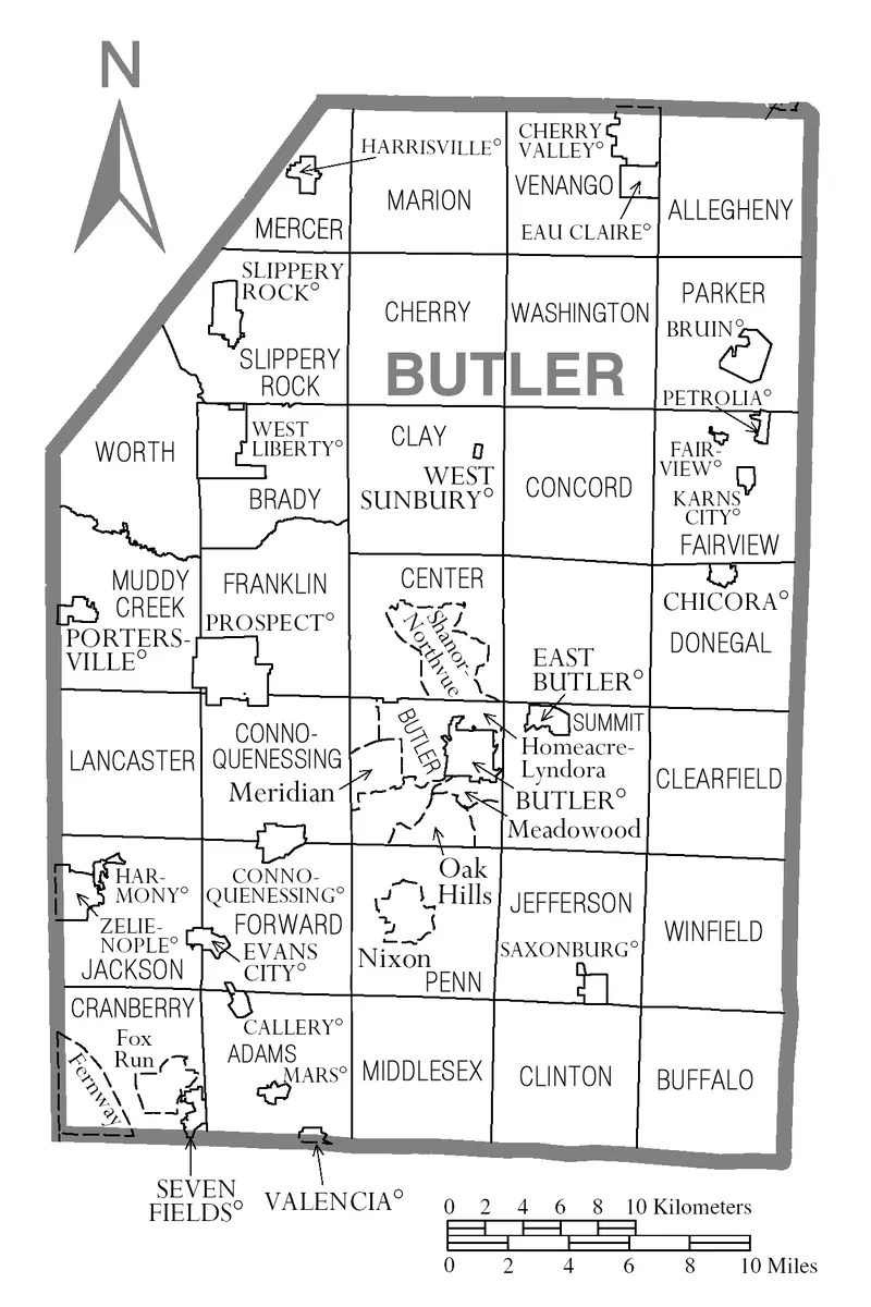 Map: Map of Butler County Pennsylvania