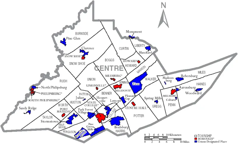 Map: Map Of Centre County Pennsylvania With Municipal And Township Labels