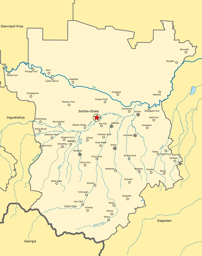 Map: Map of Chechen Republic Chechnya