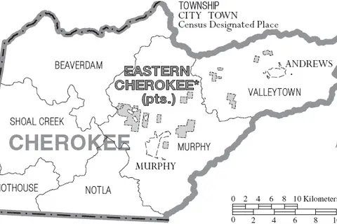 Map: Map of Cherokee County North Carolina with Municipal and Township Labels