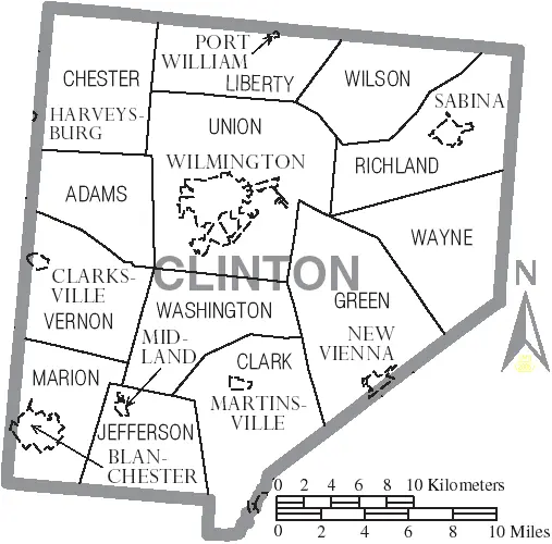 Map: Map of Clinton County Ohio with Municipal and Township Labels