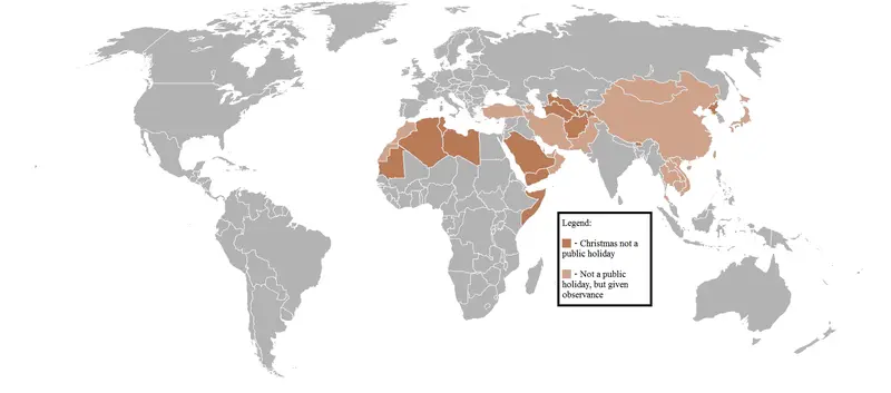 Map: Map of Countries That Do Not Recognize Christmas as Public Holiday