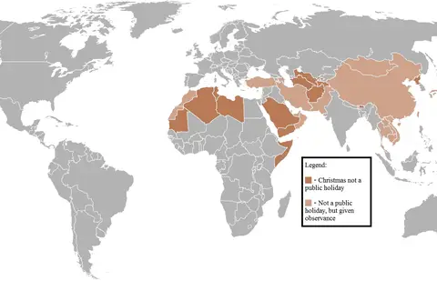 Map: Map of Countries That Do Not Recognize Christmas as Public Holiday