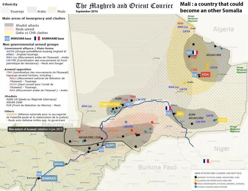 Map: Map of current situation of insurgency in Mali