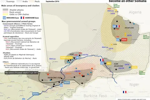 Map: Map of current situation of insurgency in Mali