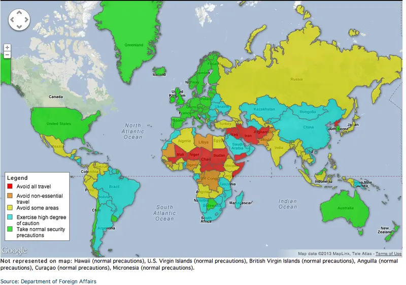 Map: Map of dangerous places to travel