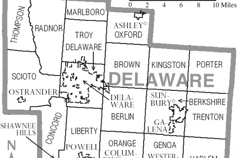 Map: Map of Delaware County Ohio with Municipal and Township Labels