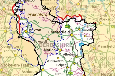 Map: Map of Derbyshire Boundaries Plus Peak District