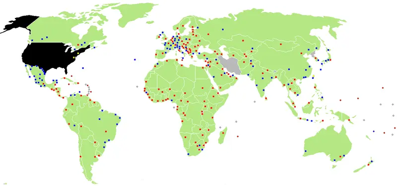 Map: Map of Diplomatic Missions of Usa