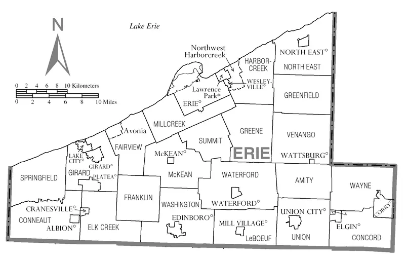 Map: Map of Erie County Pennsylvania