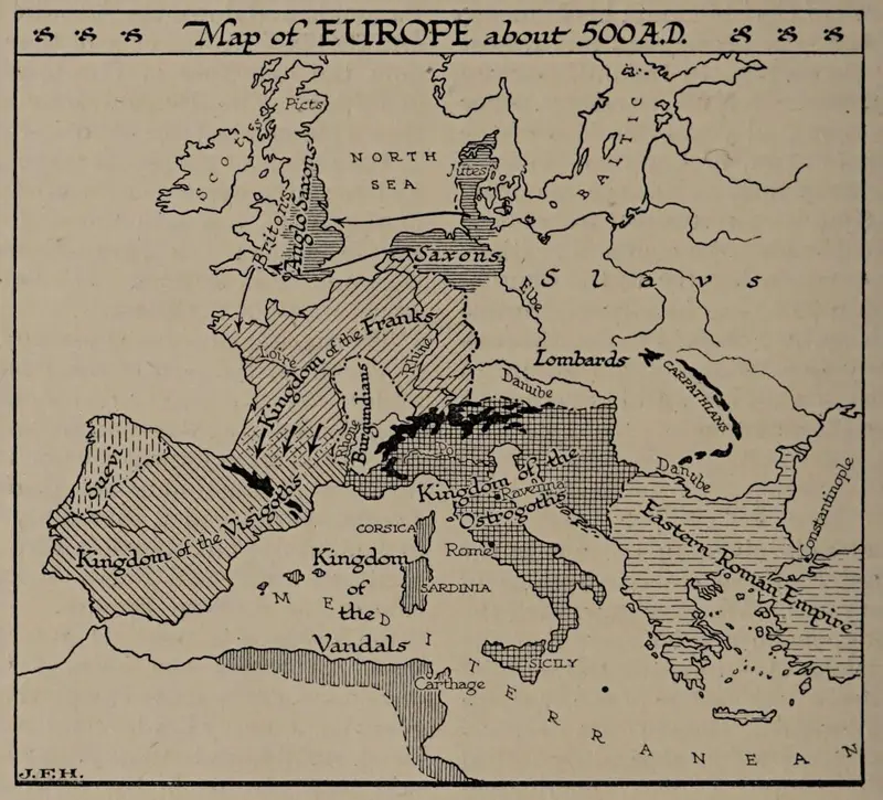 Map: Map of Europe About 500 Ad H G Wells Outline of History Page 286