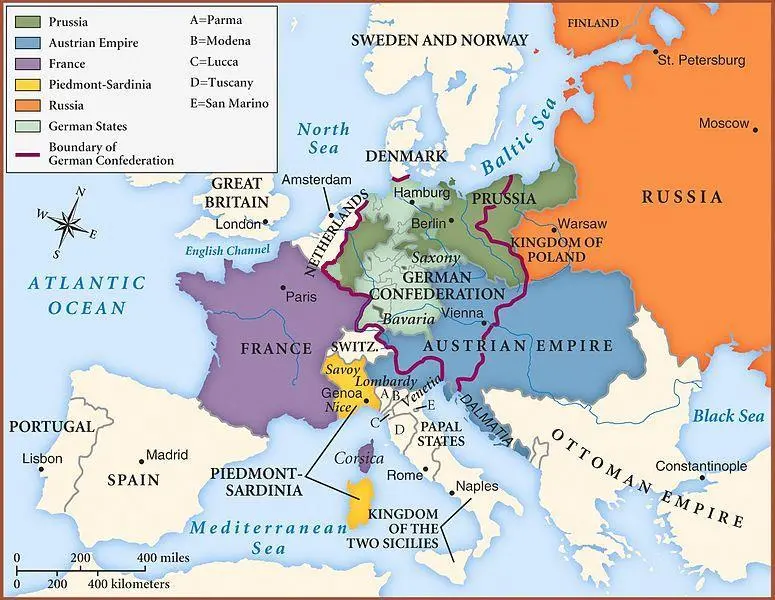 Map: Map of Europe after the Congress of Vienna (post Napoleonic Wars), 1815