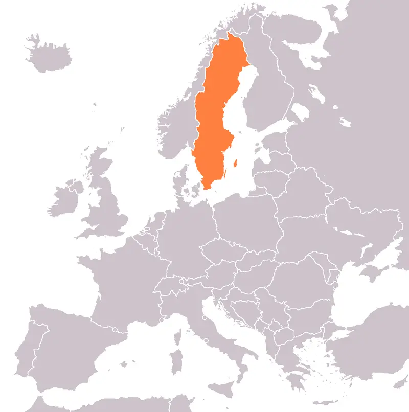 Map: Map of Europe with Sweden in Orange Color