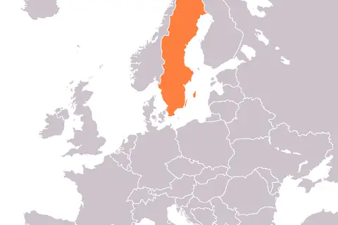 Map: Map of Europe with Sweden in Orange Color