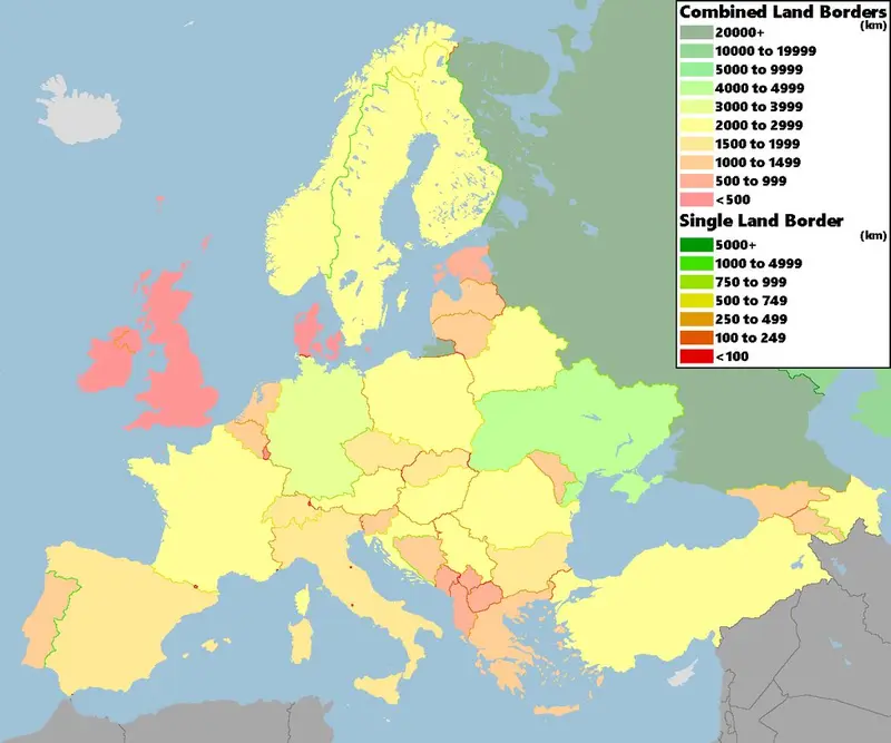 Map: Map of European Borders by Length