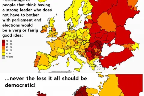 Map: Map of European support for dictatorship and democracy