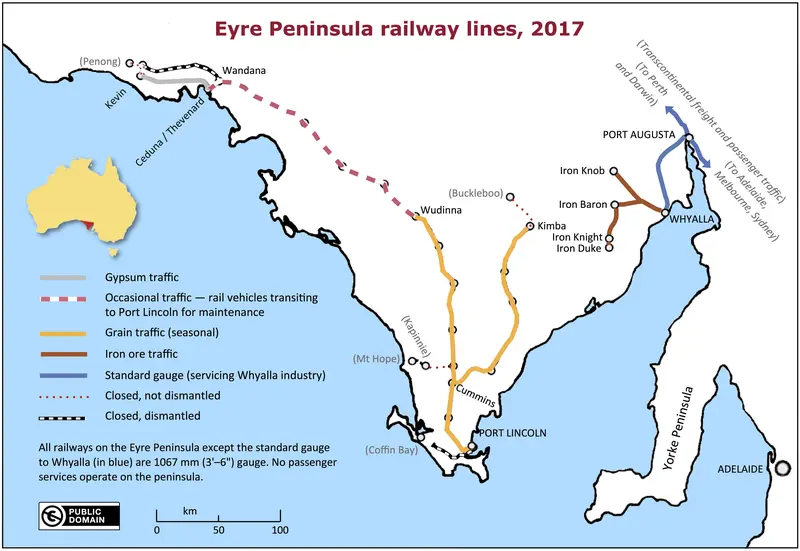 Map: Map of Eyre Peninsula Railway Lines in 2017