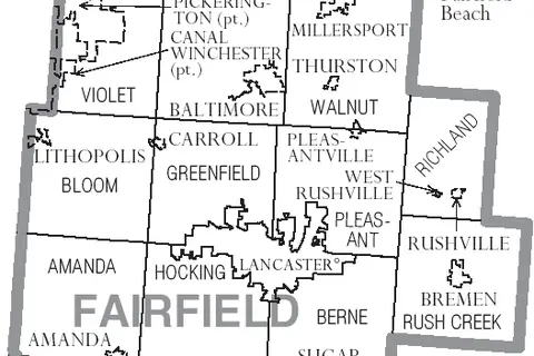 Map: Map of Fairfield County Ohio with Municipal and Township Labels