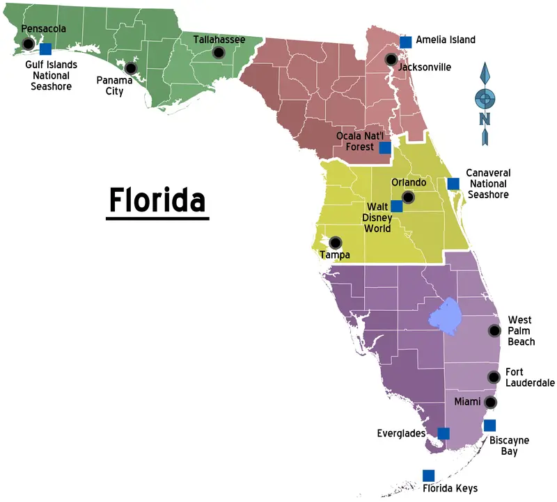 Map: Map of Florida Regions with Cities
