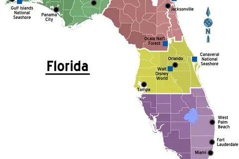 Map: Map of Florida Regions with Cities