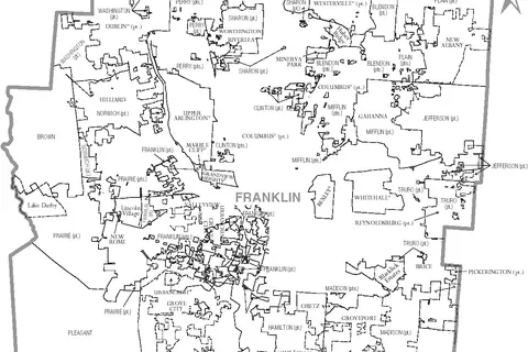 Map: Map of Franklin County Ohio with Municipal and Township Labels