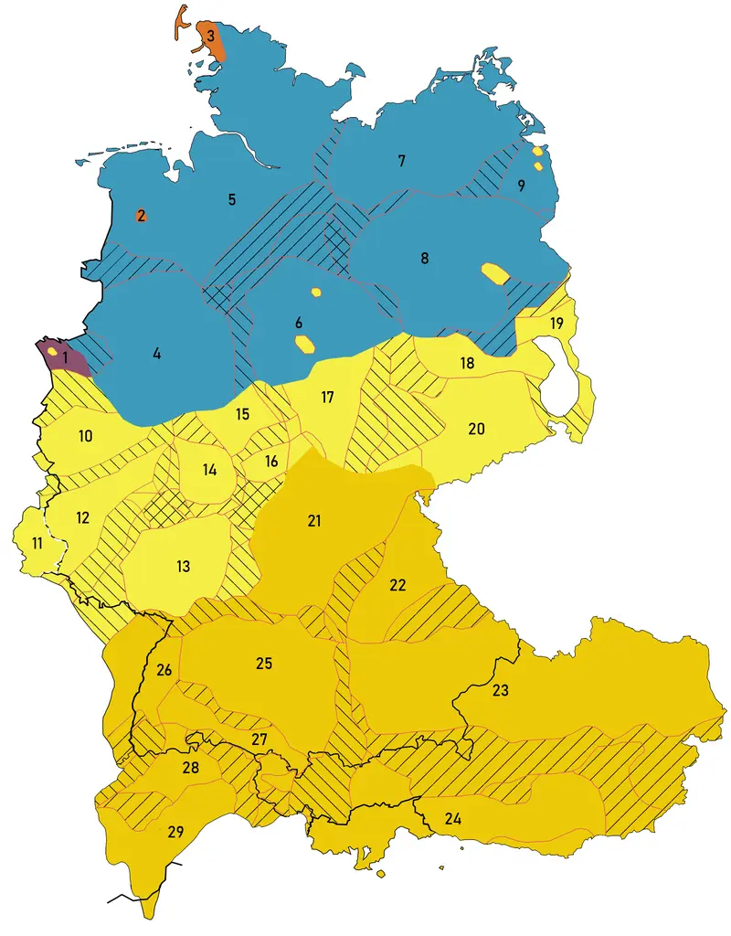 Map: Map of German Dialects According to Wiesinger Heeroma Knig