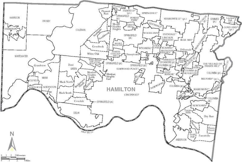 Map: Map of Hamilton County Ohio with Municipal and Township Labels