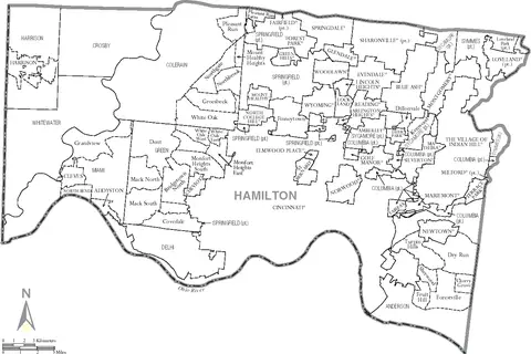 Map: Map of Hamilton County Ohio with Municipal and Township Labels
