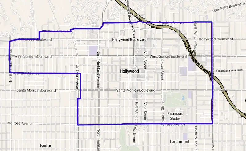 Map: Map of Hollywood District Los Angeles California