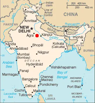 Map: Map of India Position of Allahabad Highlighted