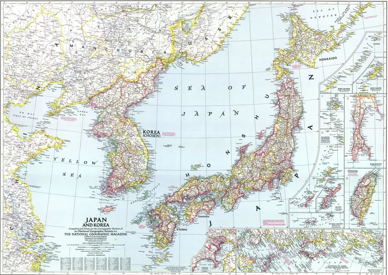 Map: Map of Japan and Korea 1945 National Geographic