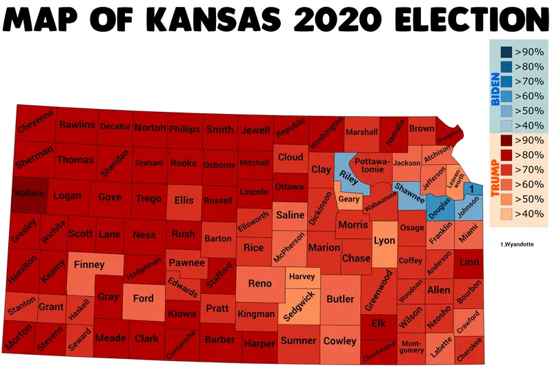 Map: Map of Kansas of 2020 Presidential Election