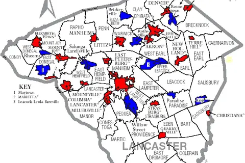 Map: Map of Lancaster County Pennsylvania with Municipal and Township Labels