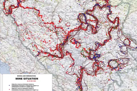 Map: Map of Land Mines in Bosnia in 2004