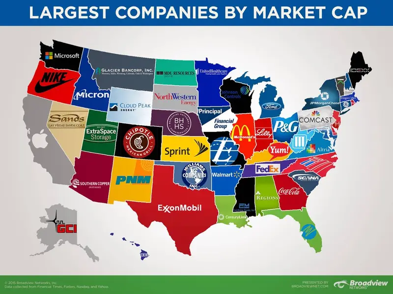 Map: Map of Largest Company by Market Cap in Each State ( 2015)