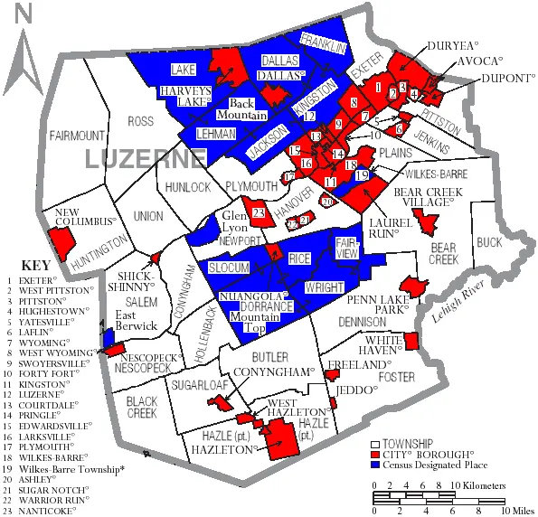 Map: Map Of Luzerne County Pennsylvania With Municipal And Township Labels
