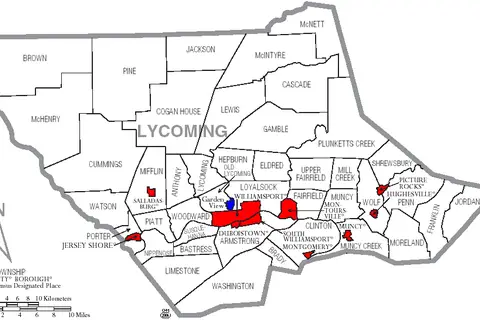 Map: Map of Lycoming County Pennsylvania with Municipal and Township Labels